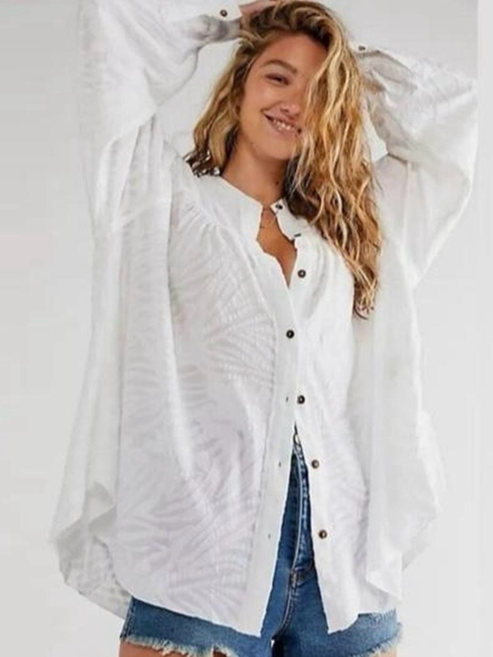 Free People white Can't Stop Dreaming long sleeve Tunic Top shirt